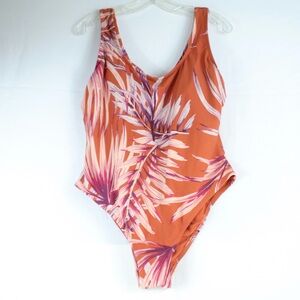 Palisades Beach Club Orange with Leaves Swimsuit One Piece Bikini Womens Size 18